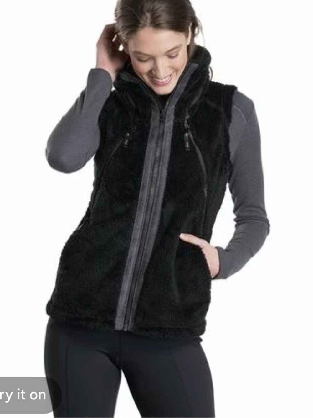 Kuhl Black FLIGHT FLEECE VEST Plush Zip-Up Vest SIZE LARGE